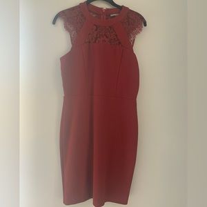 EXPRESS maroon body con lace dress